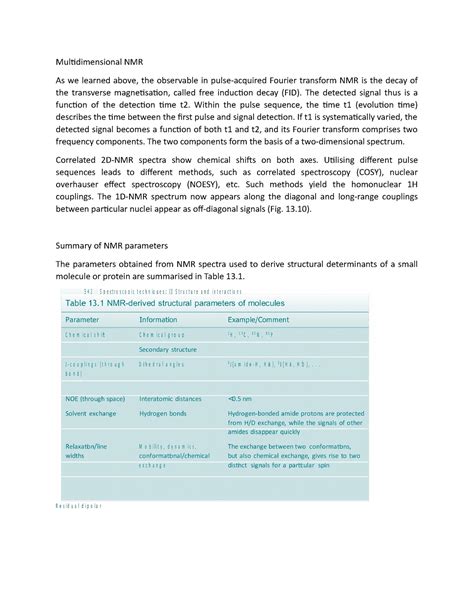 Multidimensional NMR Lecture Notes On NMR Multidimensional NMR As