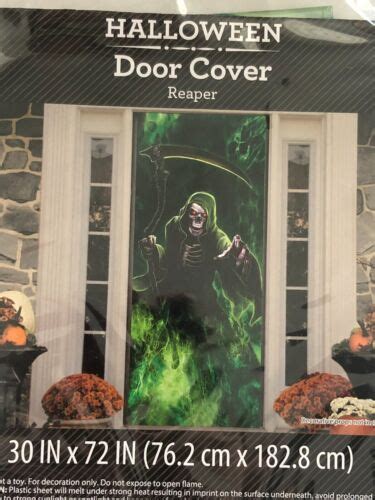 Halloween Decoration Scary Door Cover Green Grim Reaper 30 X 72 1 Pc