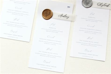 Wax Seal Menu Card Vellum Menu Card Menu Card With Place Etsy