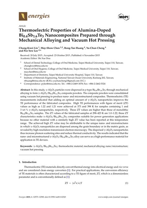 PDF Thermoelectric Properties Of Alumina Doped Bi0 4Sb1 6Te3