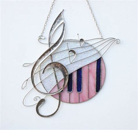 Treble Clef With Musical Notes Suncatcher Stained Glass Art Etsy Stained Glass Stained