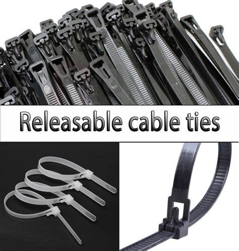 Black White Green Releasable Reusable Tie Wrap Cable Tidy Ties Zip