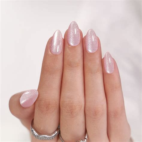 Pink Champagne Sparkly Cat Eye Press On Nails Manicure With A Glossy Finish Nailfitt