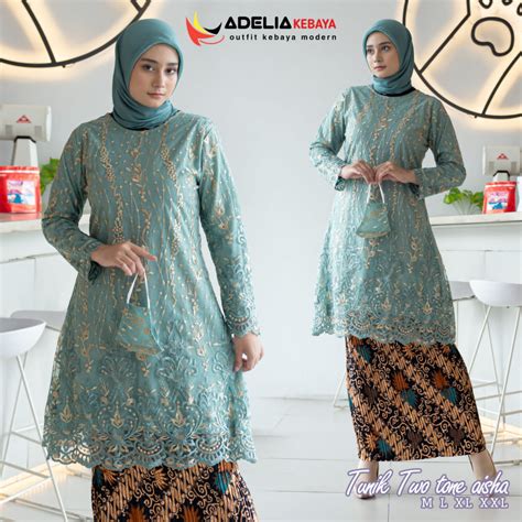 Jual COD TUNIK KEBAYA TERLARIS BAJU KEBAYA TUNIK AISYAH TWOTONE