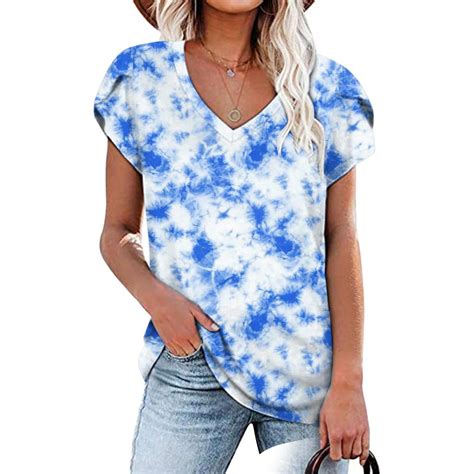 Sat N Al N Summer Tie Dye D Printed T Shirt Women V Neck Summer