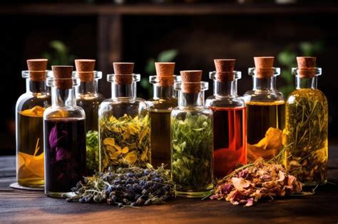 Botellas De Tintura O Infusión De Hierbas Medicinales Y Plantas Curativas Saludables Foto Premium