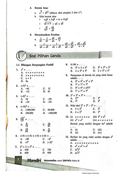 Solution Mandiri Mtk Bab Bilangan Berpangkat Dan Bentuk Akar