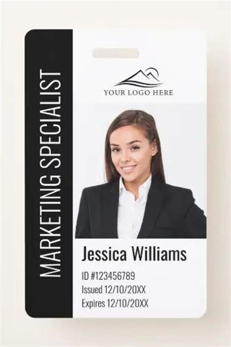 Modern Company Employee Photo Logo Name Black Id Badge Zazzle Photo Logo Id Badge Badge