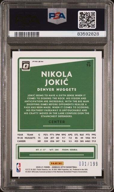 Panini Donruss Optic Nikola Jokic Orange Prizm Psa