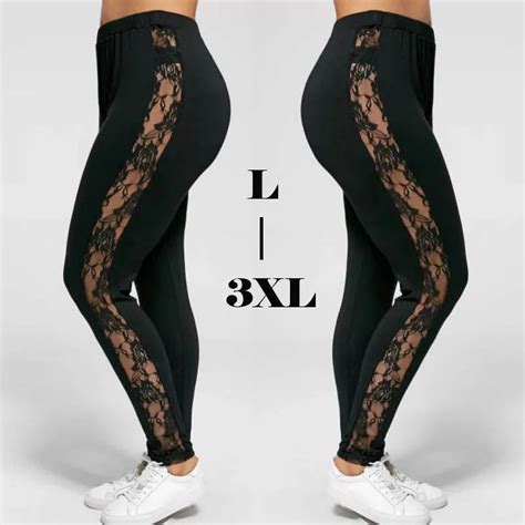 Plus Size L Xl Sexy New Women Lace Pants Insert Sheer Leggings Viscose