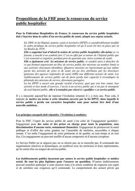 Propositions De La FHF Sur Le Service Public Hospitalier