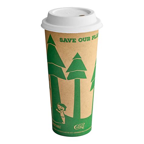 EcoChoice 24 Oz Kraft Tree Print Hot Cup And Sugarcane Lid 50 Pack