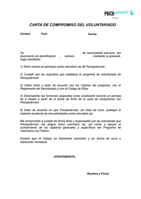 Carta De Compromiso Voluntariado Carta De Compromiso Del