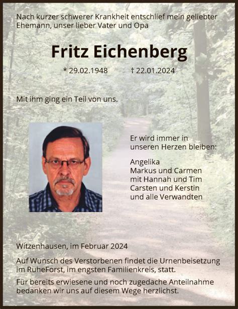 Traueranzeigen Von Fritz Eichenberg Trauer Hna De