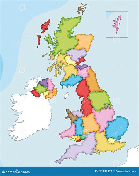 Vector Illustrated Blank Map Of UK With Administrative Divisions, And Neighbouring Countries ...