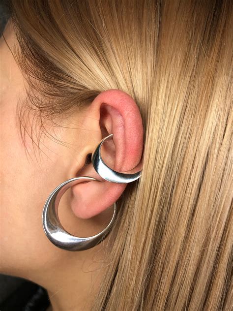 Chunky Geometric Non Piercing Sterling Silver Hoop Ear Cuffs Etsy