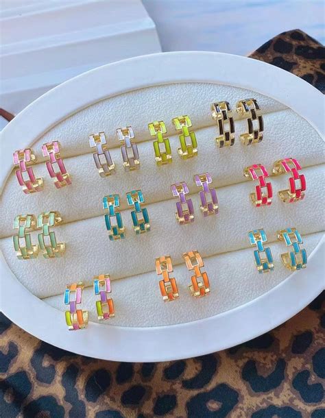 Pairs Or Pairs Multicolor Enamel Hoop Earring Geometric Hoop