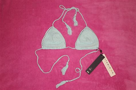 98 Vitamin A Nightbird Sliding Crochet Knit Triangle Bikini Top Size