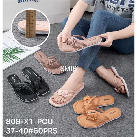 Jual Sandal Jepit Wanita Karet Import Balance Motif Bunga X