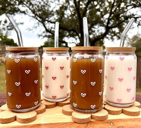 Mini Hearts Cup Hearts Glass Iced Coffee Glass Boho Glass Etsy