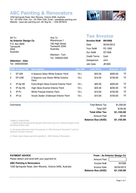 Free Printable Painting Invoice Templates Excel Word