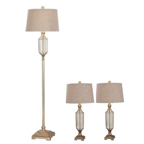 Fangio Lighting Champagne Gold Metal Wire Lamp Set Piece W Cg