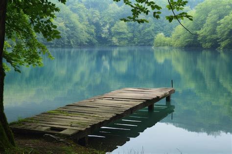 Premium Photo Tranquil Lake Scene With An Old Wooden Dock