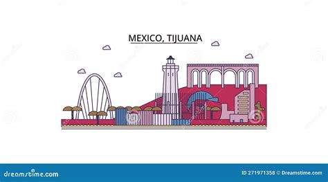 Mexico Tijuana Architecture Line Skyline Illustration Linear Vector