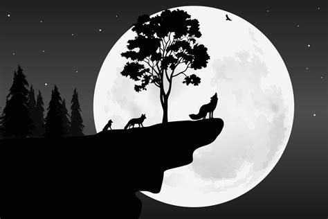 cute wolf and moon silhouette 5901176 Vector Art at Vecteezy