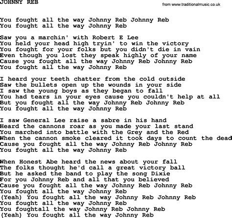 Johnny Cash song: Johnny Reb, lyrics