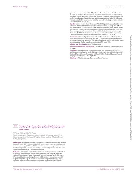 Pdf Pnomogram For Predicting Axillary Lymph Node Pathological