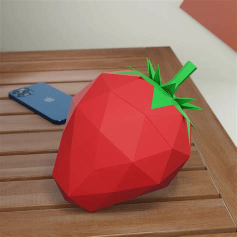 Papercraft Strawberry Template Paper Fruit D Low Poly Paper Etsy