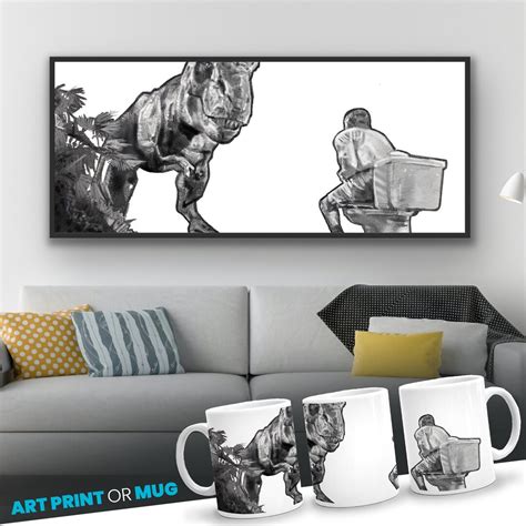 Jurassic Park Lawyer On Toilet Scene Fine Art Print Home Theater Room Decor T Rex Movie Lover