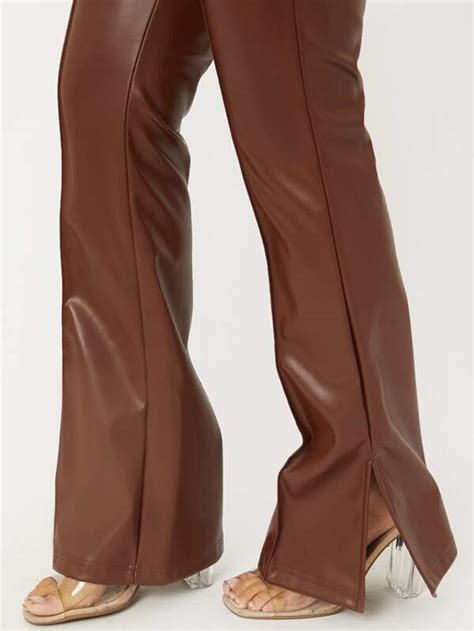 Shein Sxy Zipper Fly Seam Front Split Hem Pu Leather Pants Shein Usa