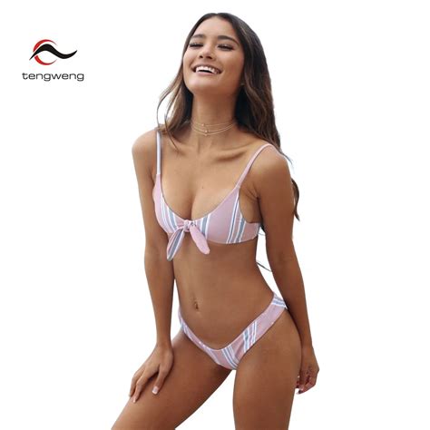 Aliexpress Buy Tengweng New Sexy Pink Striped Bikini Bow Tie