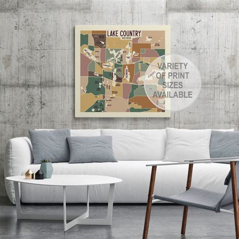 Lake Country Wisconsin Art Map Print Waukesha County By Etsy