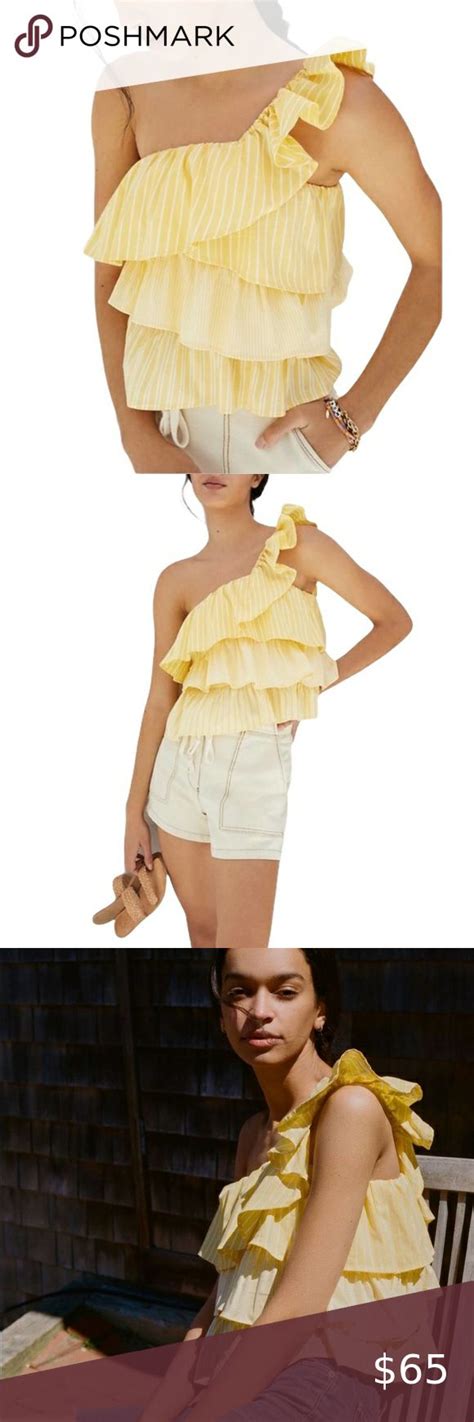 ANTHROPOLOGIE Maeve Tiered Ruffled One Shoulder Top Yellow Size XL One