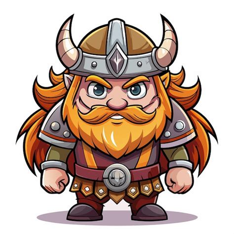 Vikingo De Dibujos Animados Con Cuernos Barba Y Casco Vector Premium