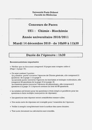 UE 1 Annales 2010 2011 UE1 Chimie 2010 2011 QCM 1 E QCM 2 ABC QCM 3