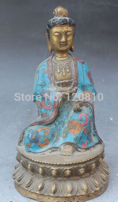 Zsr Zhaomerui Old Chinese Cloisonne Enamel Bronze Seat Kwan Yin