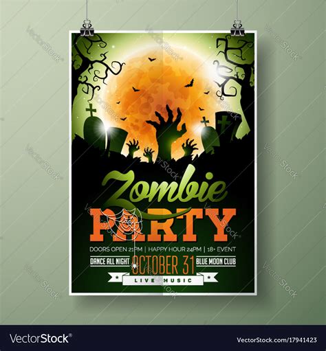 Halloween zombie party flyer Royalty Free Vector Image