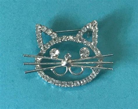 Vintage Rhinestone Cat Pin Cat Brooch Cat Face Brooch Rescue Cat