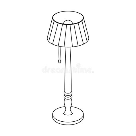 Wooden Floor Lamp Icon In Outline Style Isolated On White Background