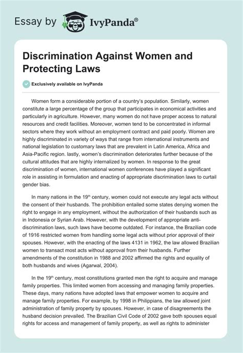 Discrimination Against Women And Protecting Laws 516 Words Essay Example