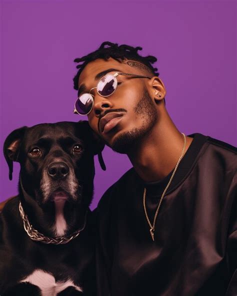 Premium Photo | A black man with your dog petting your dog on tan background