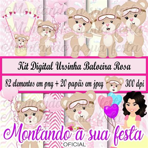 Kit Digital Ursinha Baloeira Rosa Elo Produtos Especiais