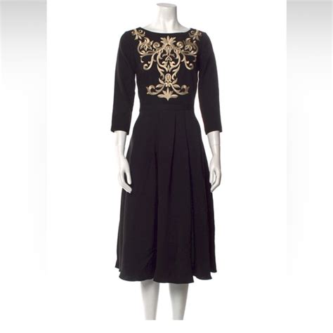 Ted Baker London Dresses Ted Baker London Bateau Neckline Midi Black Gold Embroidered Dress