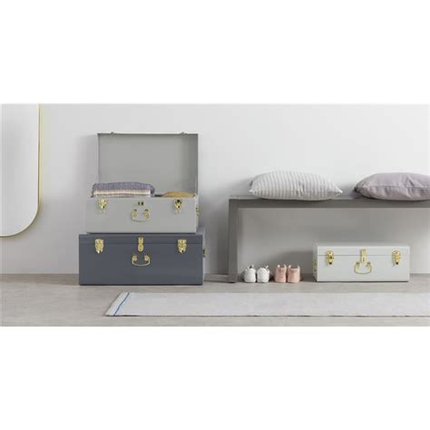 Gunner Set Of Extra Large Metal Storage Trunks Tonal Grey Storage