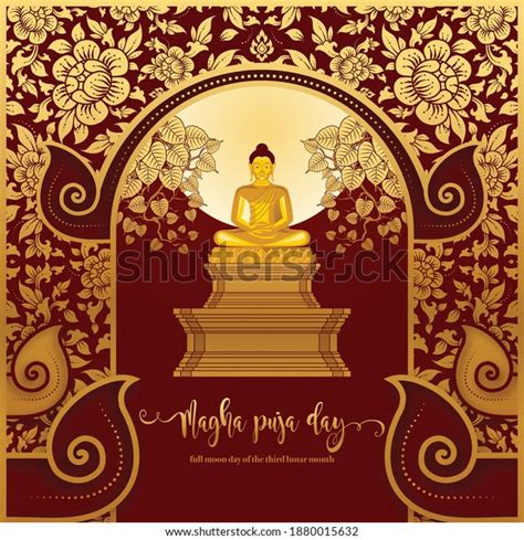 Magha Puja Day Banner Gold Buddha Stock Vector Royalty Free