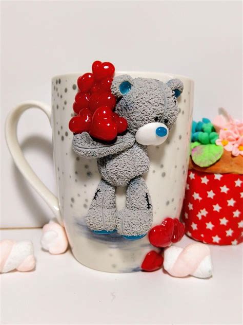 Teddy Mug Bear Coffee Mug Teddy Cup Valentines Mug Polymer Etsy